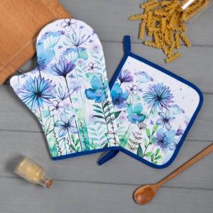 Комплект рукавица/прихватка Blue flowers: купить за 590 руб  Комплект рукавица/прихватка Blue flowers