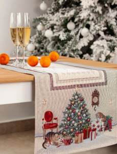 Скатерть прямоугольная декоративная KITTENS FIREPLACE 44*140 см